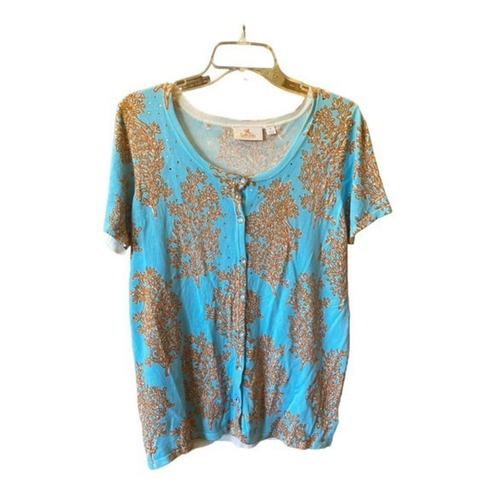 Quacker Factory Embellished Cardigan Sweater Small Short Sleeve